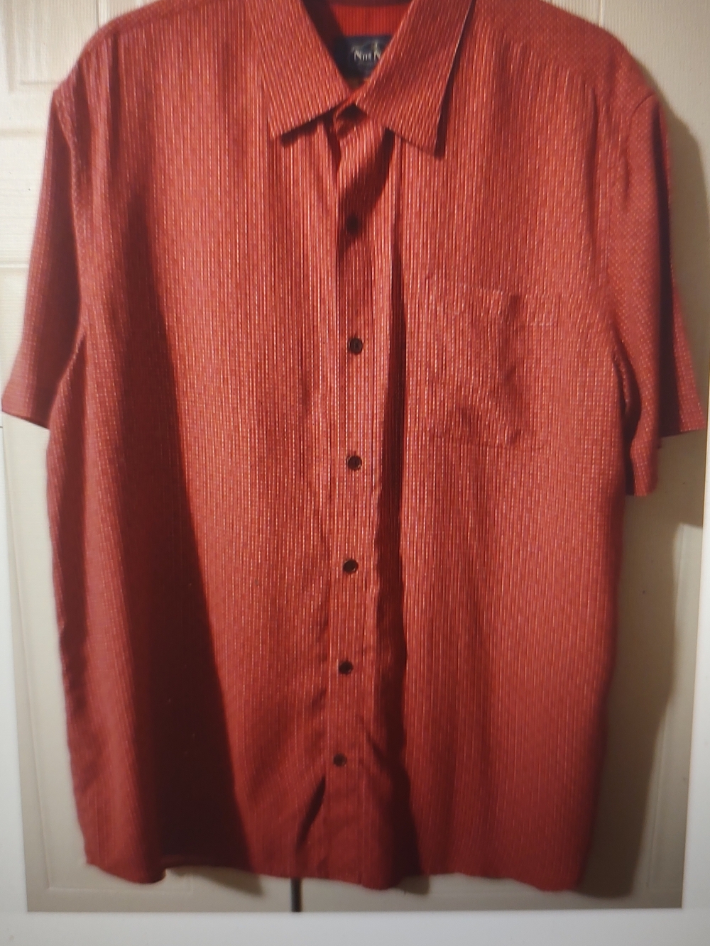 NAT NAST Luxury 100% Silk Short Sleeve Red & White Check Badabing Shirt Large